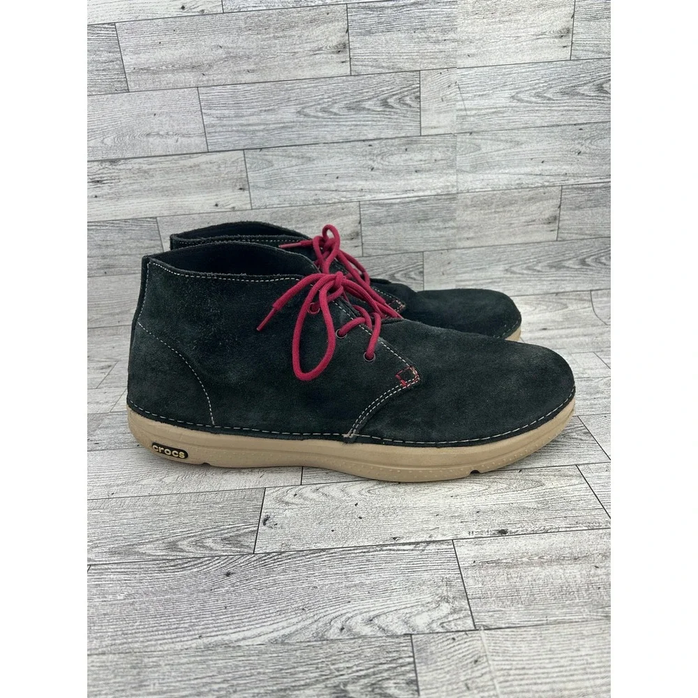 Crocs Men Desert Chukka Boots Charcoal Grey Suede Pink Laces 14669 Size 13
